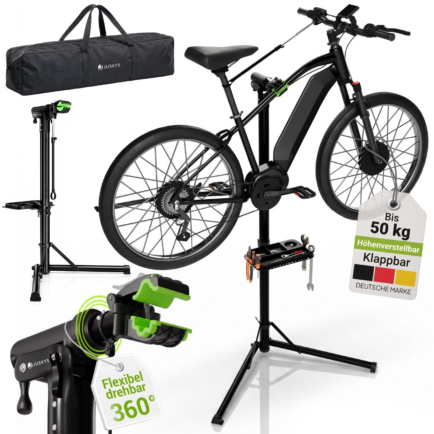 Juskys Fahrrad-Montageständer, bis 50 kg, E-Bike geeignet, klappbar, höhenverstellbar, 360° drehbar