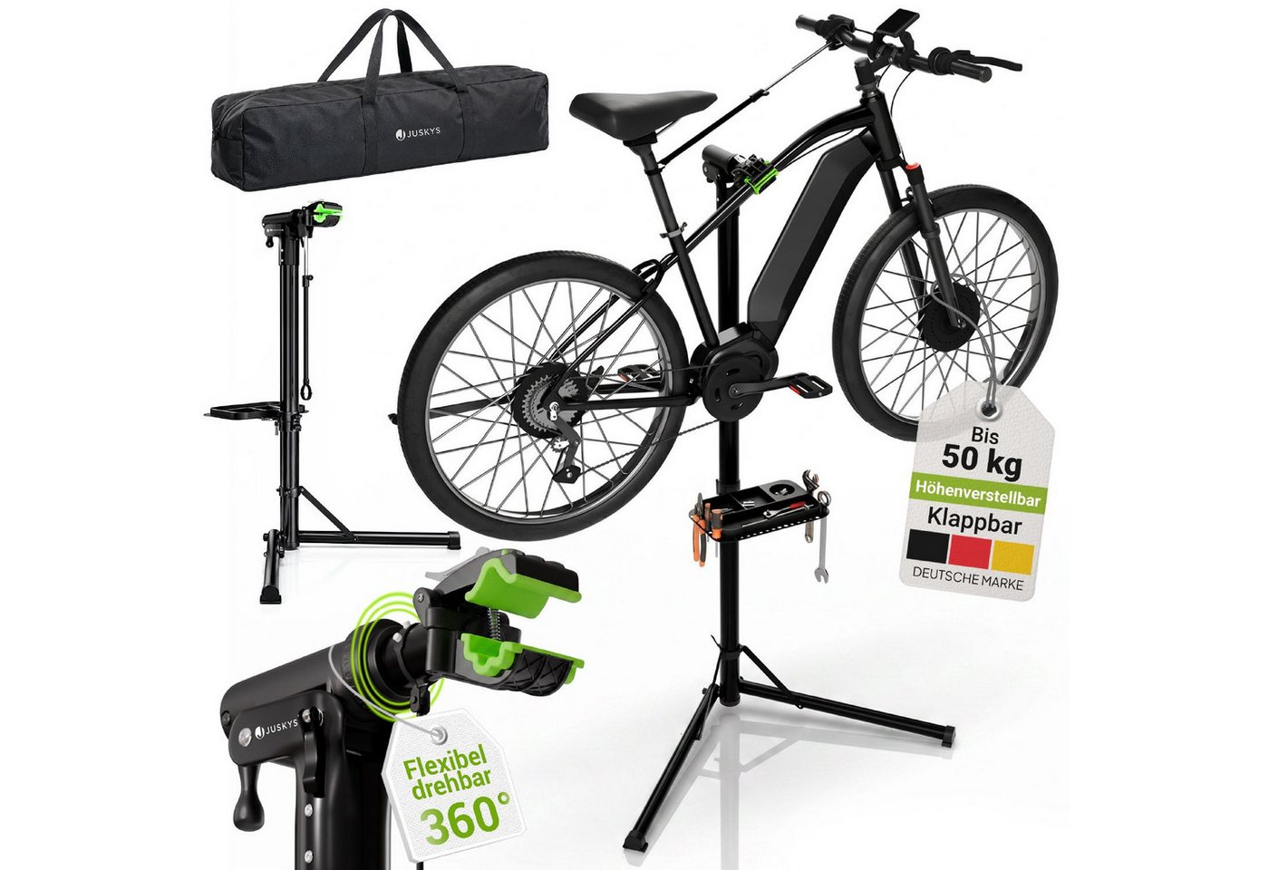Juskys Fahrrad-Montageständer klappbar & höhenverstellbar, bis 50 kg, für E-Bikes und 24–29 Zoll, Reparaturständer mit 360° drehbarer …