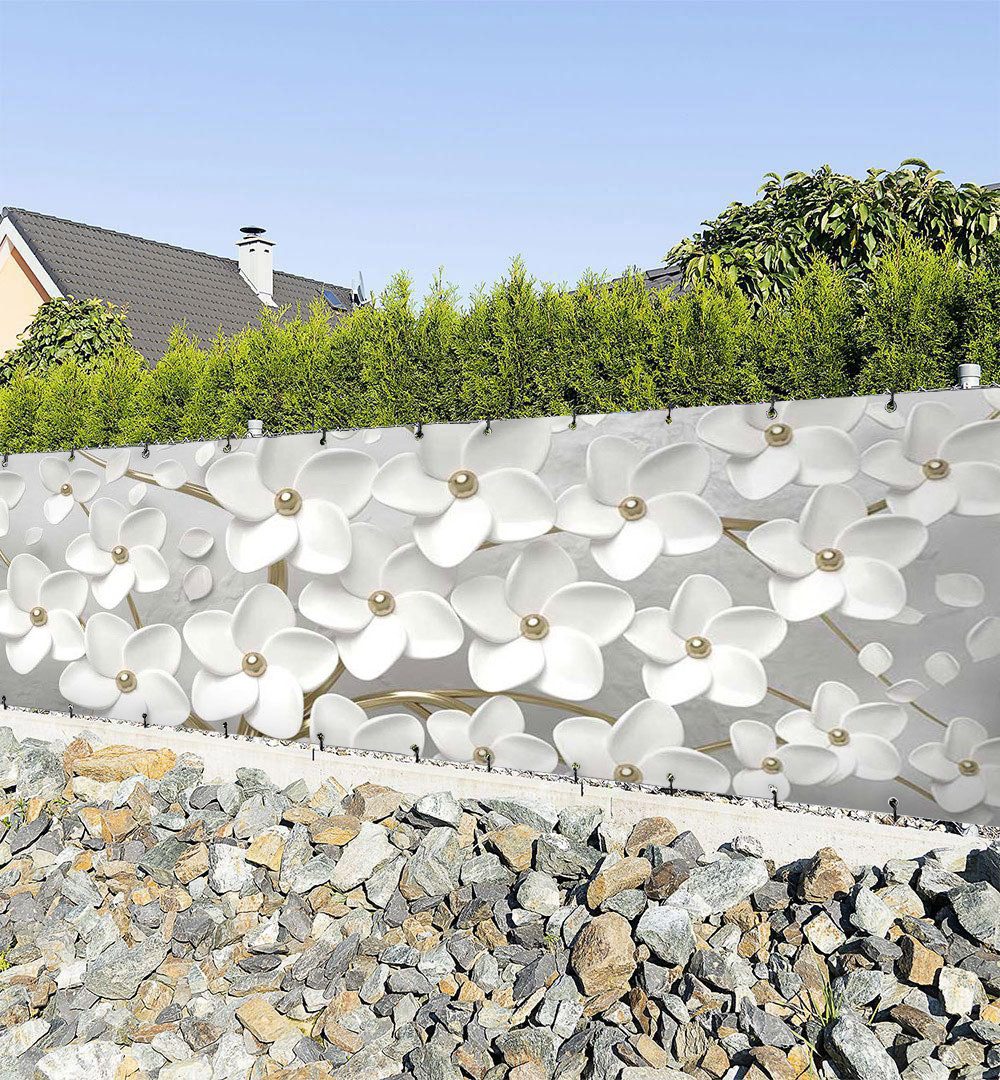 Sichtschutzzaunmatten Zaunbanner blühender Blütenbaum Sichtschutz Garten Zaun