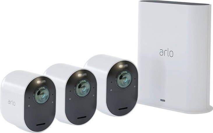 ARLO Ultra 2 Spotlight Kabelloses 4K-UHD-Überwachungssystem mit 3 Kamera Überwachungskamera (Außenbereich, 3-tlg)