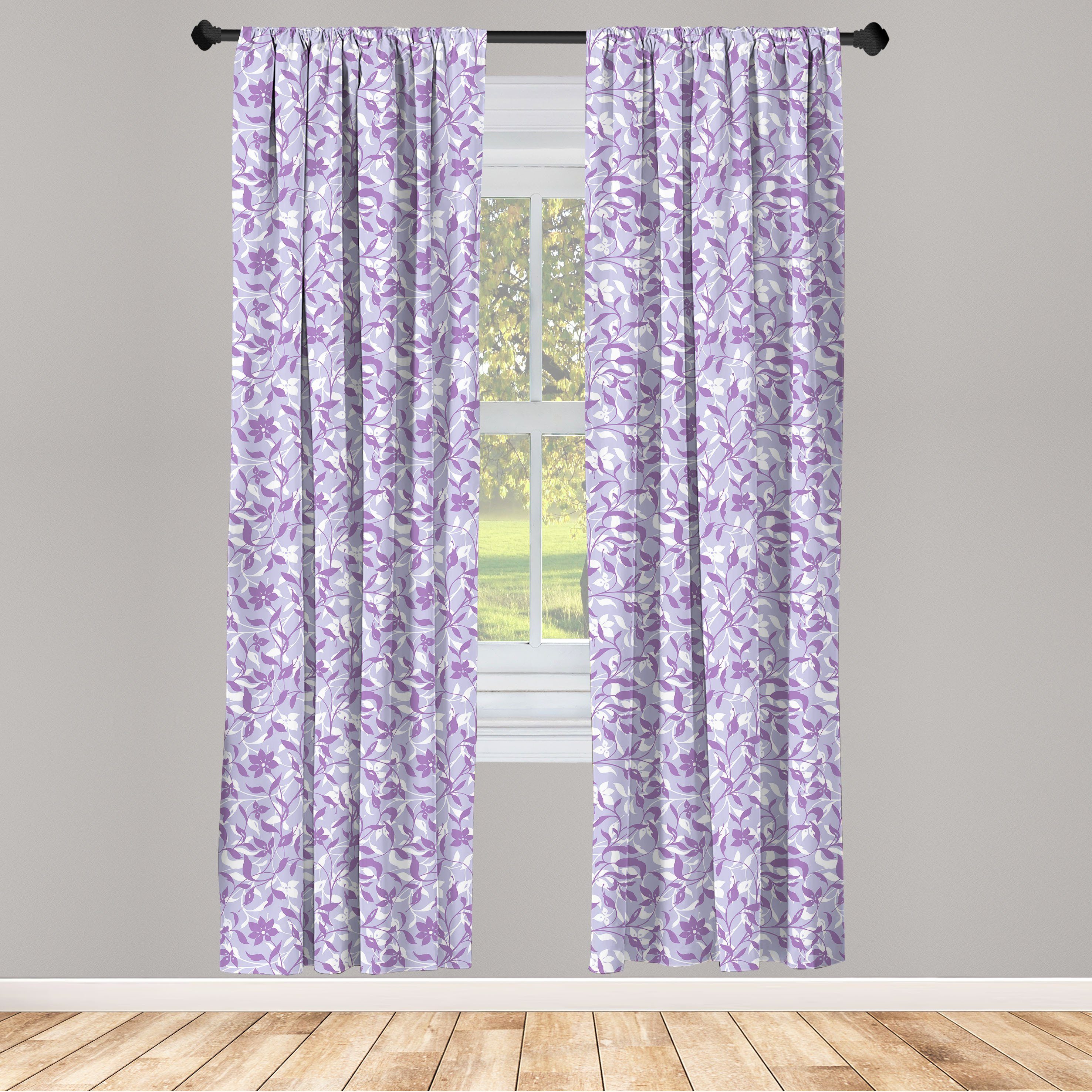 Gardine Vorhang für Blumen Dekor, Weinlese-Blumen-Blätter-Kunst Abakuhaus, Microfaser, Schlafzimmer Wohnzimmer