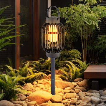 Globo LED Gartenleuchte, LED-Leuchtmittel fest verbaut, Warmweiß, 2x LED Solar Lampe Garten Deko Feuer Effekt Steck Steh Strahler Balkon