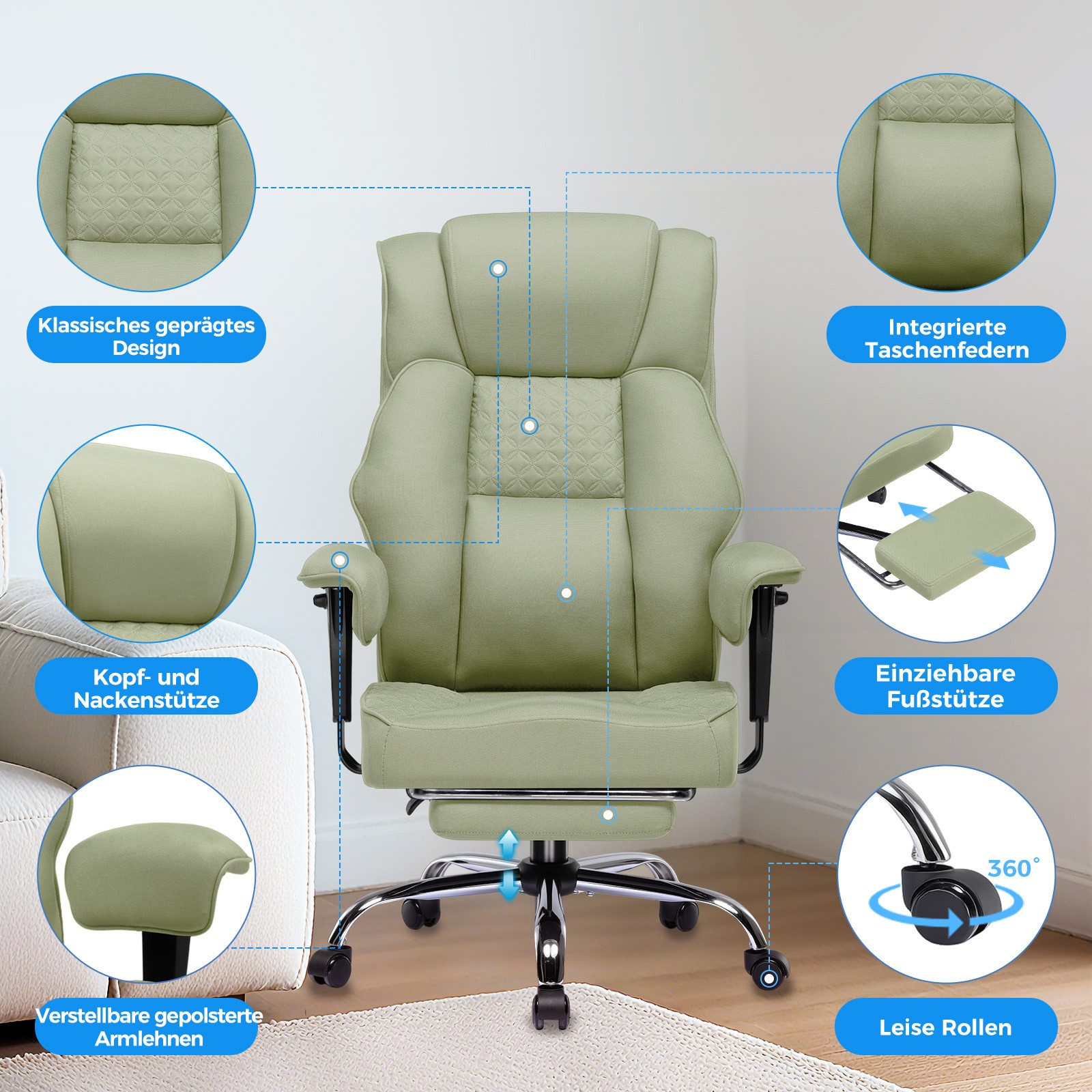 GTPLAYER Gaming-Stuhl für Große und Schwere Personen, ergonomischer Bürostuhl bis 180 kg, 3D Sitzkissen, verstellbar mit Fußstütze für Büro & Gaming