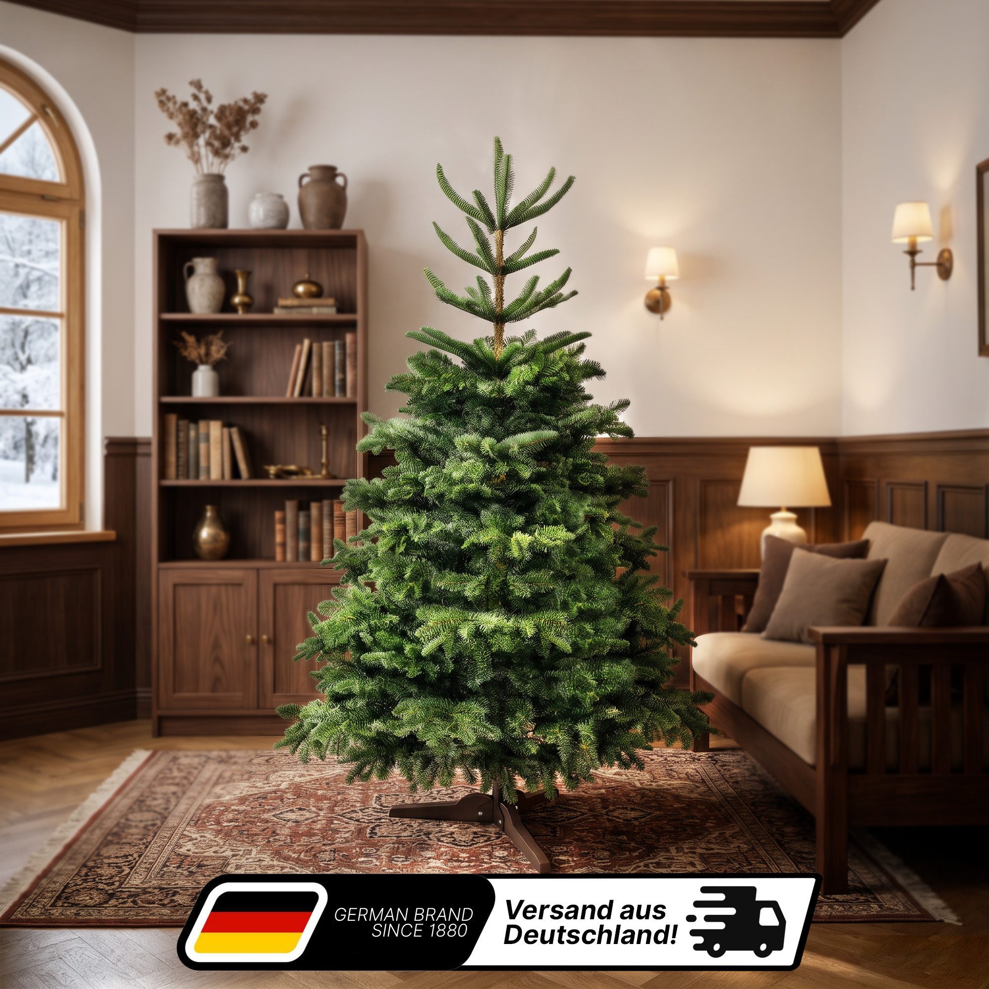 Lindenstein Echter Weihnachtsbaum Künstlicher Weihnachtsbaum Nordmanntanne, geschichtete Krone, 150 cm, Nordmanntanne, Wiederverwendbar, vielseitig, pflegeleicht, umweltfreundlich