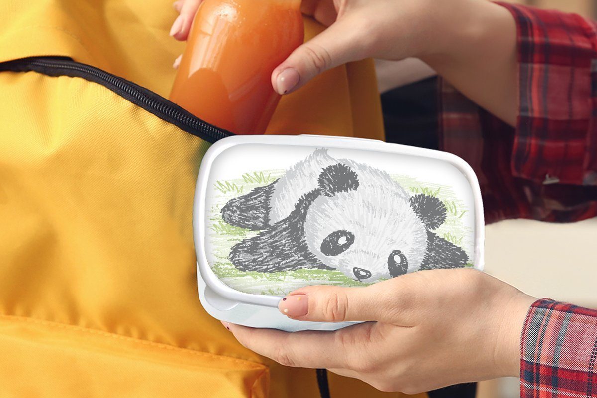 MuchoWow Lunchbox Tiere für Brotbox und Kunststoff, Kinder weiß Jungs - Erwachsene, (2-tlg), für Panda Brotdose, und Gras, Mädchen 
