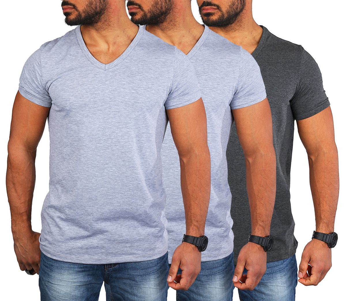 CARISMA T-Shirt Herren Uni Basic tief-breit geschnittener V-Ausschnitt v-neck 4644 V-Ausschnitt unifarben kurzarm slim fit