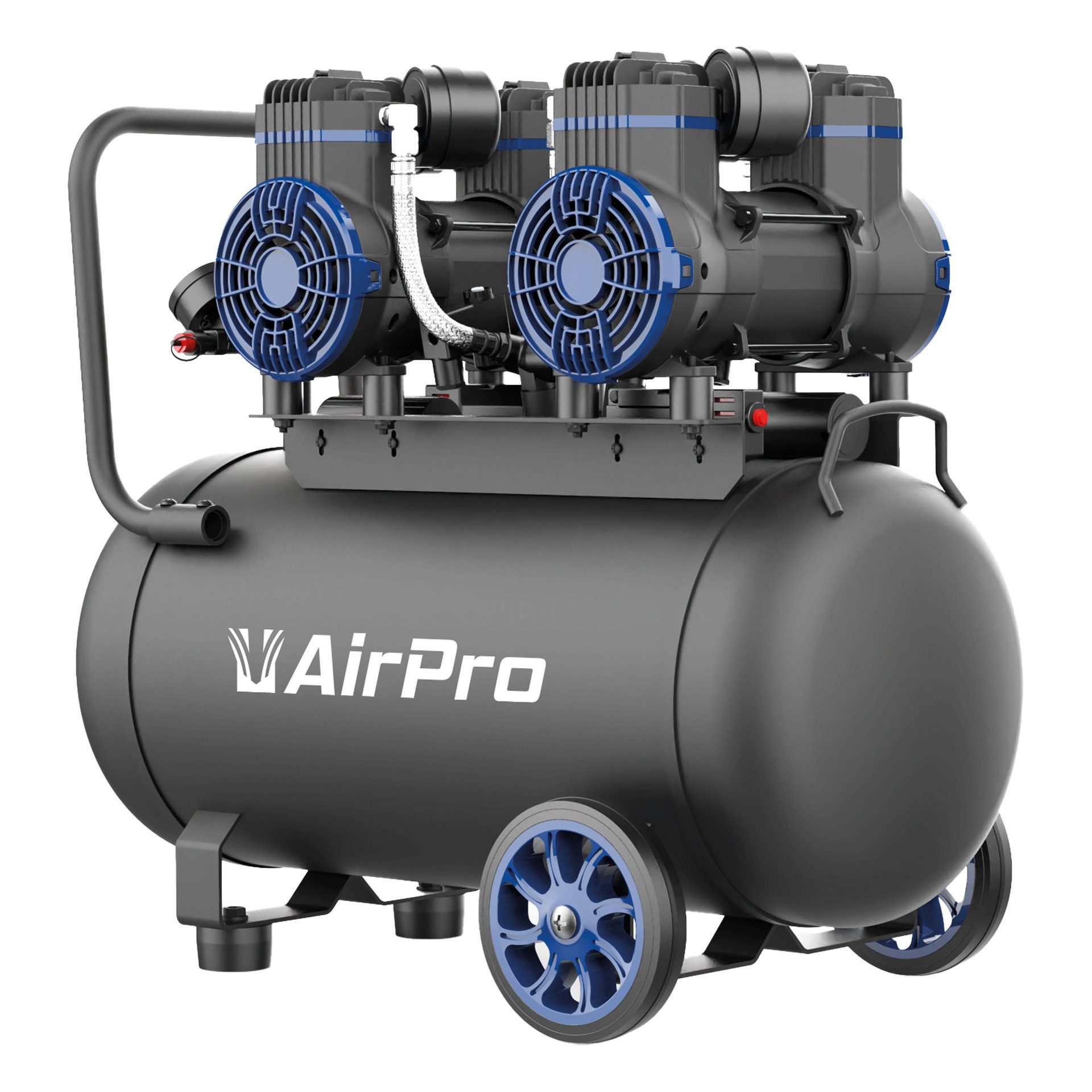 DeTec. Kompressor Airpro Geräuscharmer Luftkompressor ölfrei 2x1.8 PS, 40l Tank, 230V, max. 8 bar