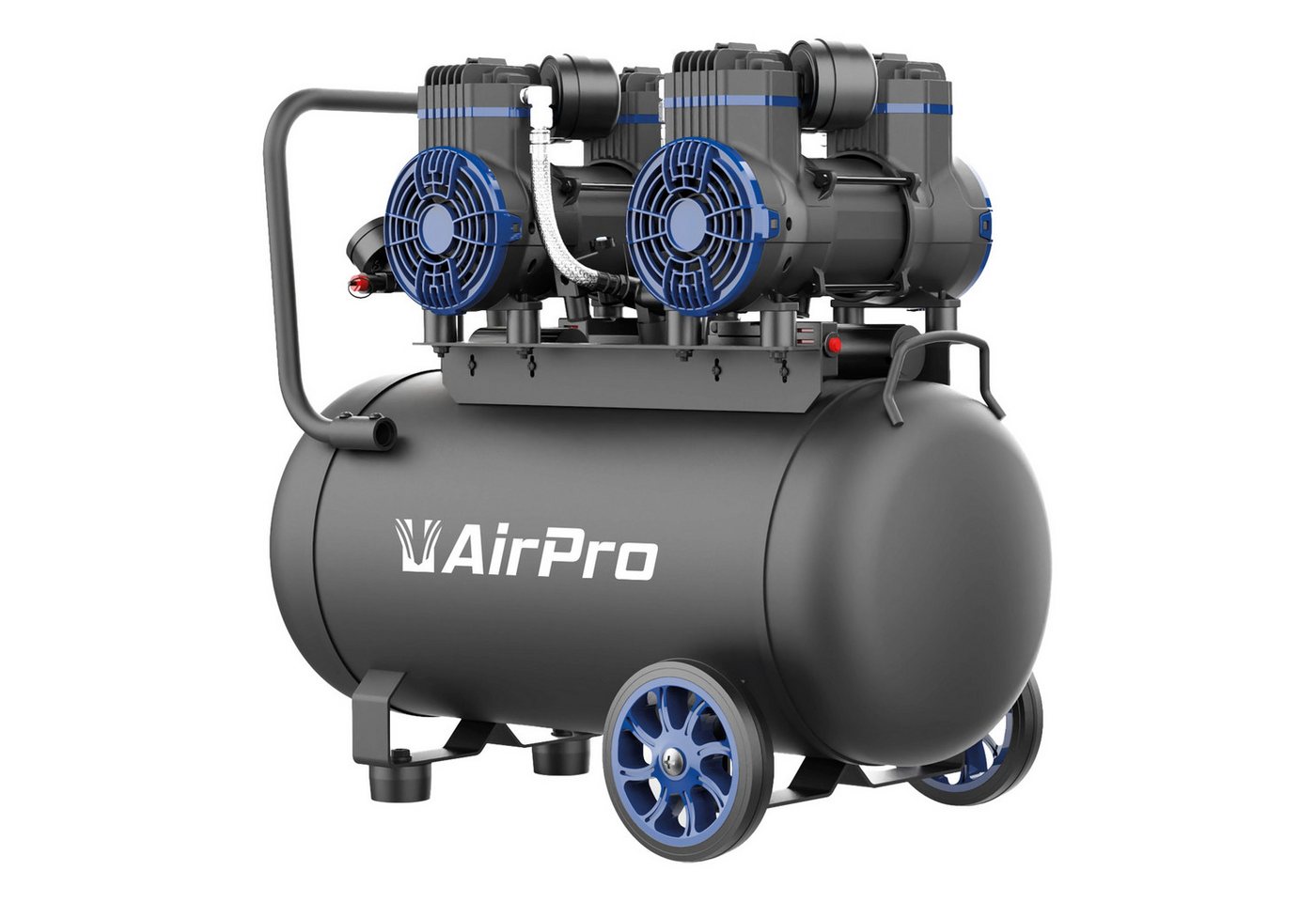 DeTec. Kompressor Airpro Geräuscharmer Luftkompressor ölfrei 2x1.8 PS, 40l Tank, 230V, max. 8 bar