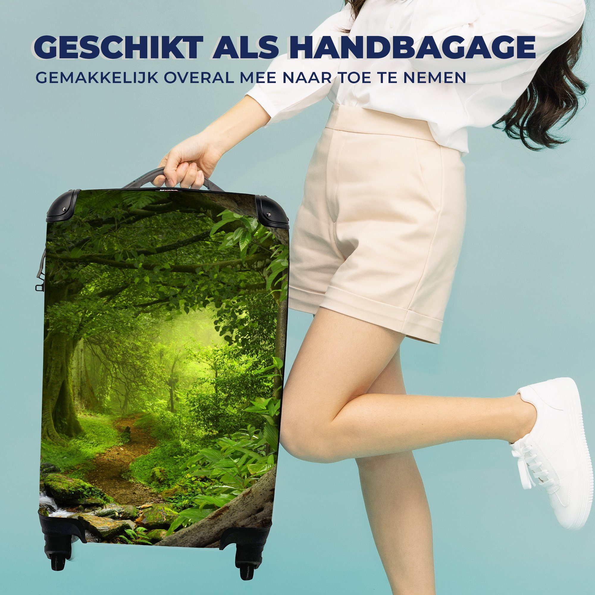 Trolley, MuchoWow Dschungel - mit Ferien, 4 Tropisch Handgepäck Handgepäckkoffer rollen, Pflanzen, Reisekoffer - - Reisetasche - Natur Rollen, Grün für