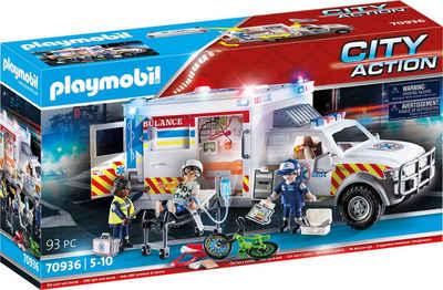 Playmobil® Konstruktions-Spielset »Rettungs-Fahrzeug: US Ambulance (70936), City Action«, (93 St), mit Licht- und Soundeffekten, Made in Germany