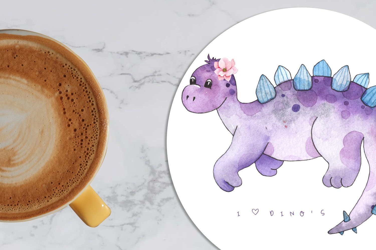 MuchoWow Glasuntersetzer Dinosaurier - - Mädchen 6-tlg., Lila - Tasse, Tassenuntersetzer, Korkuntersetzer, Gläser, Zubehör Kinderzimmer Kinder - Getränkeuntersetzer, Becher für Rosa, 