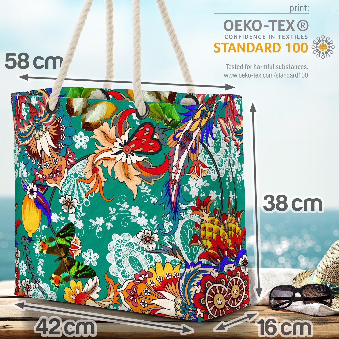 Blumen-Muster (1-tlg), Orient Tropenwald Bag Strandtasche Paisley VOID Beach Paisleymuster Schmetterling
