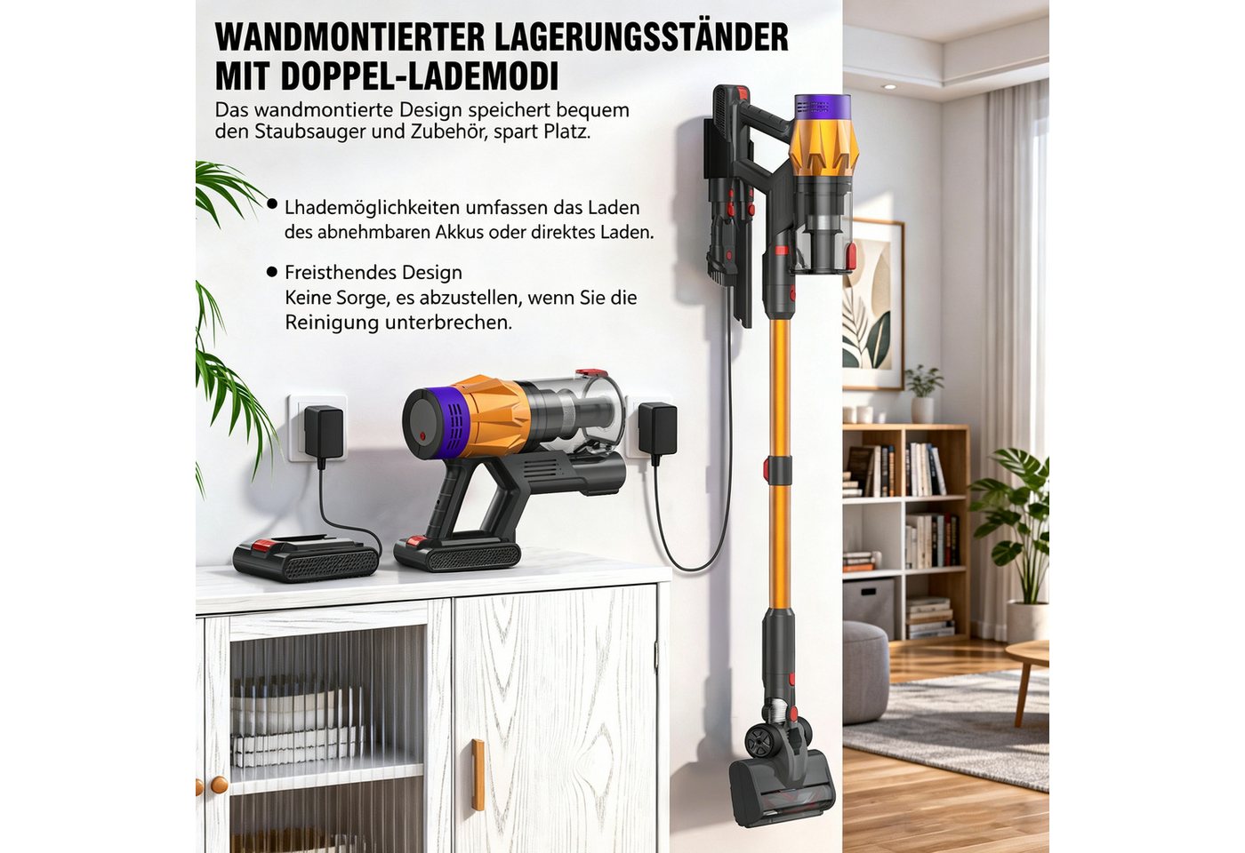 Blossom Akku-Hand-und Stielstaubsauger V18 Akku-Hand-und Stielstaubsauger kabellos 550W 50KPA/60 MIN, beutellos, Staubsauger kabellos, extraleise (75 dB)Staubbehaltervolumen1.5L