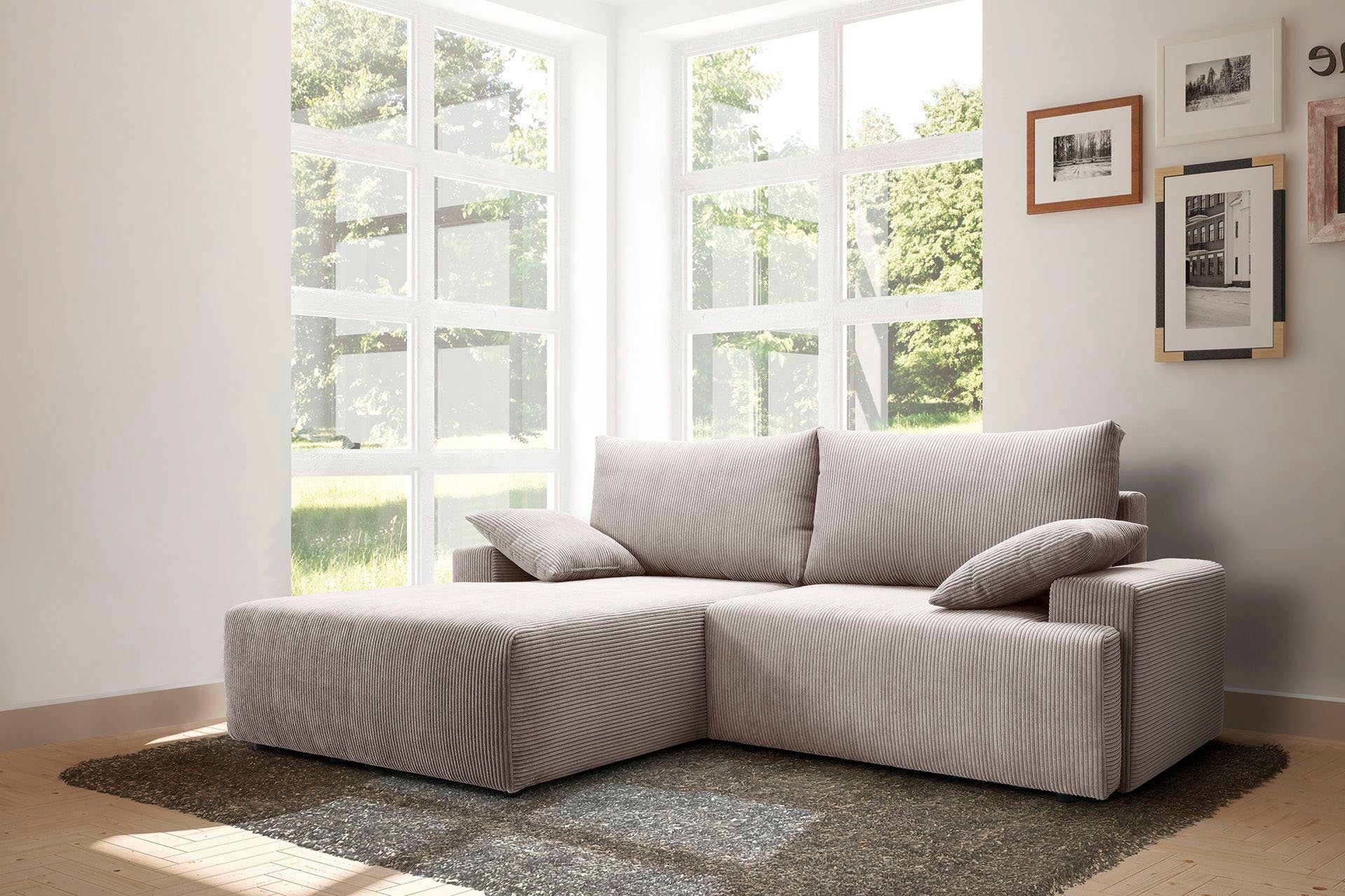 sofa - fashion Bettkasten in Cord-Farben verschiedenen Ecksofa Orinoko, Bettfunktion beige und inklusive exxpo