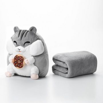 Corimori Kuscheltier Großes Hamster Kuscheltier mit flauschiger Decke, 32cm Plüschtier - (Geschenk), Stofftier Plüschie Plüsch Hamster Tier-Kissen mit Decke