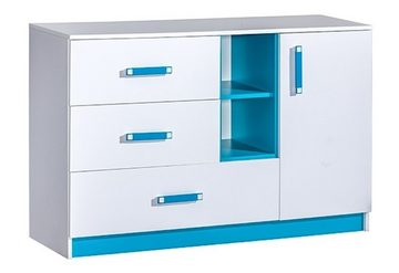 Feldmann-Wohnen Jugendzimmer-Set Trafiko, (1 Schreibtisch dekorativen farblichen Absetzungen, 1 Kleiderschrank, 1 Stauraumschrank, 1 Wandregal, 1 Sideboard), 505cm weiß/türkis 5-teilig