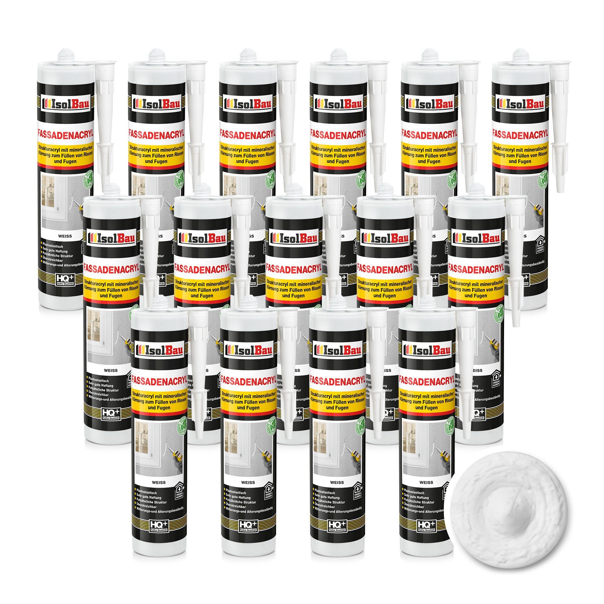 None Spachtelmasse Fassadenacryl Strukturacryl 15 x 300ml Acryl-Dichtstoff mit Körnung, Putz, Beton, Gasbeton, Gipskarton, Faserzement, Stein und Holz