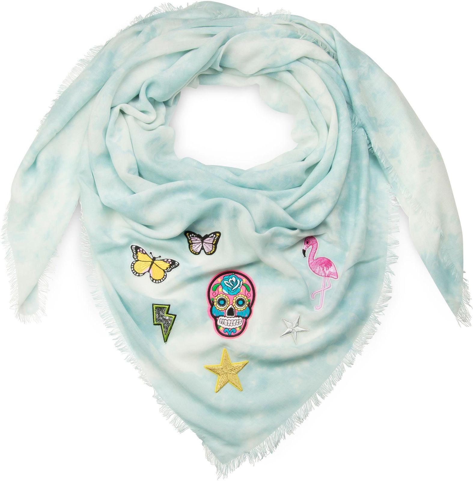 styleBREAKER Modetuch Vierecktuch mit Patches, (1-St) günstig online kaufen