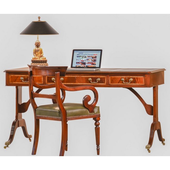 Kai Wiechmann Schreibtisch Bureau Plat Mahagoni 156 cm hochwertiger Bürotisch Writing Table mit Lederschreibeinlage beidseitig verwendbar