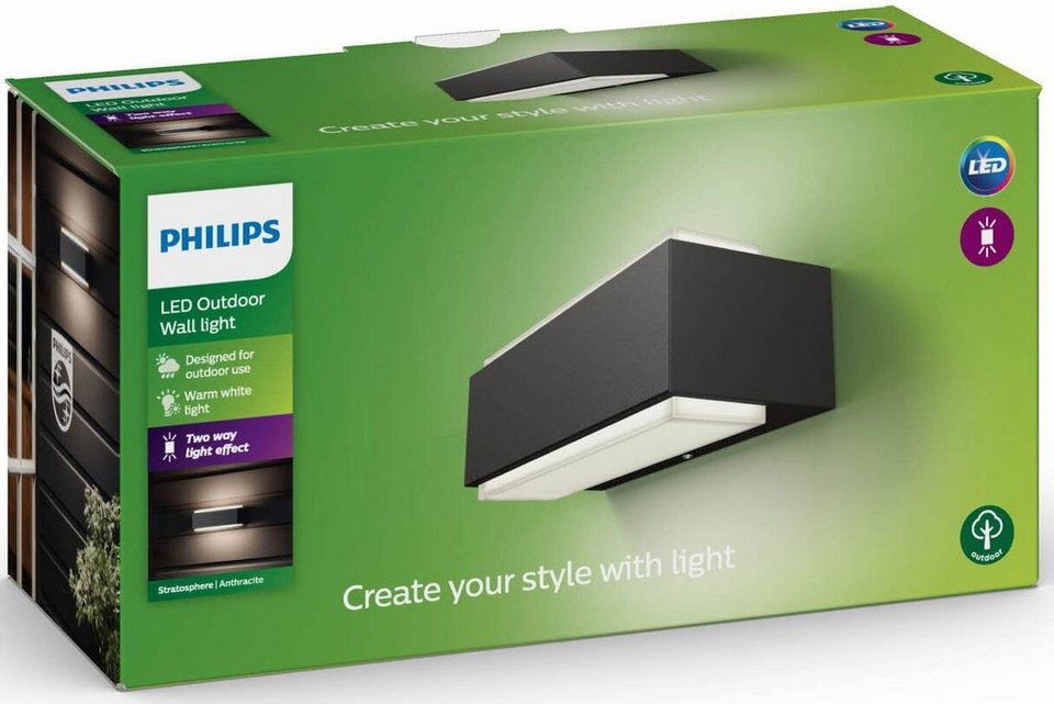 Philips Wandleuchte Stratosphere, LED fest integriert, Warmweiß, LED  Wandleuchte 1000lm Anthrazit