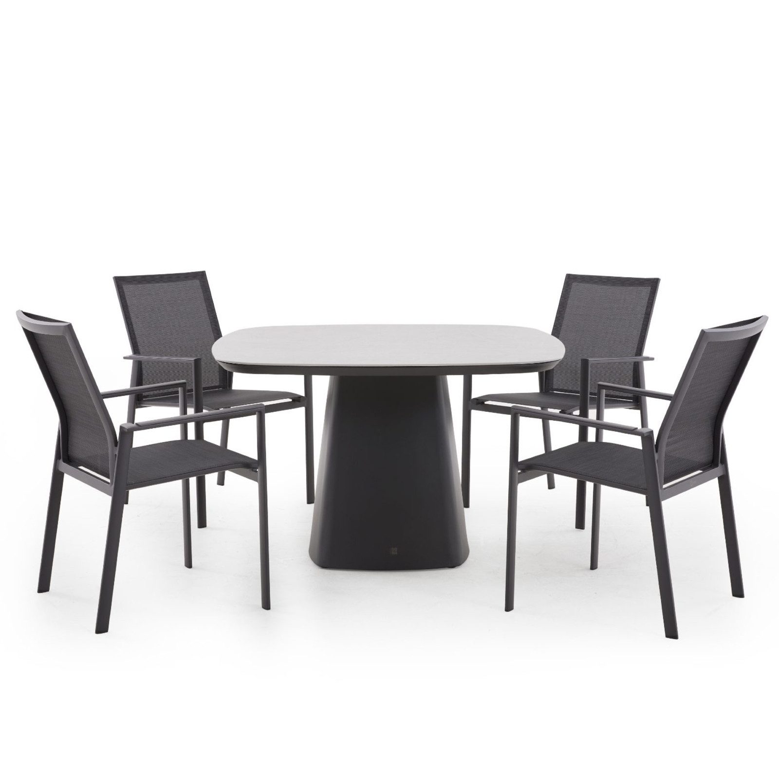 CASA DOMA Garten-Essgruppe Limbadi/Lioni, (Outdoor-Set, 5-tlg., Tischgröße 120x120 cm), platzsparende Stapelstühle, Textilene-Gewebe, Aluminium anthrazit