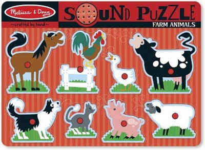 Melissa & Doug Puzzle Soundpuzzle aus Holz - Bauernhoftiere, 8 Teile Puzzle Bauernhof, Puzzleteile