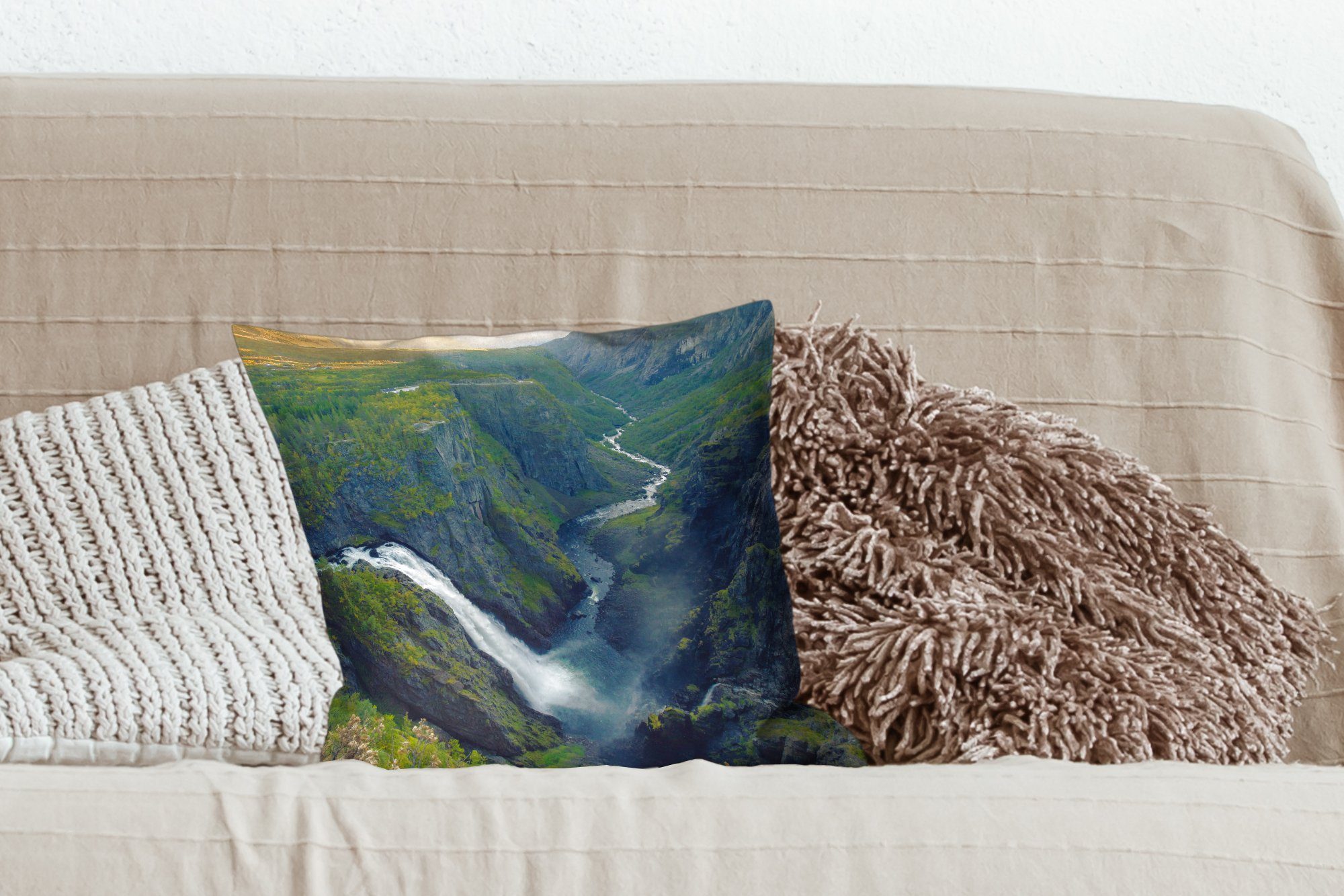 Deko, für Wohzimmer, Schlafzimmer, Wasserfall Norwegen, Füllung Zierkissen MuchoWow Sofakissen Dekokissen in mit