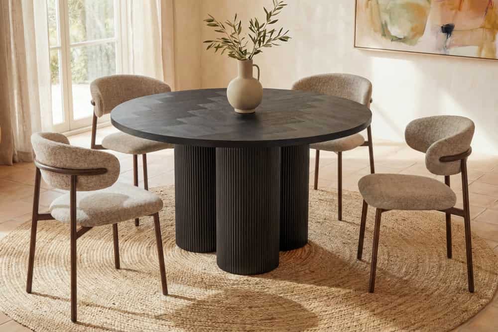 riess-ambiente Esstisch BABYLON 120cm schwarz - Eiche-Echtholzfurnier, MDF, Säulenfüße, rund (Einzelartikel, 1-St), Moderner Wohnzimmertisch mit dunklem Finish - Platz für vier Personen