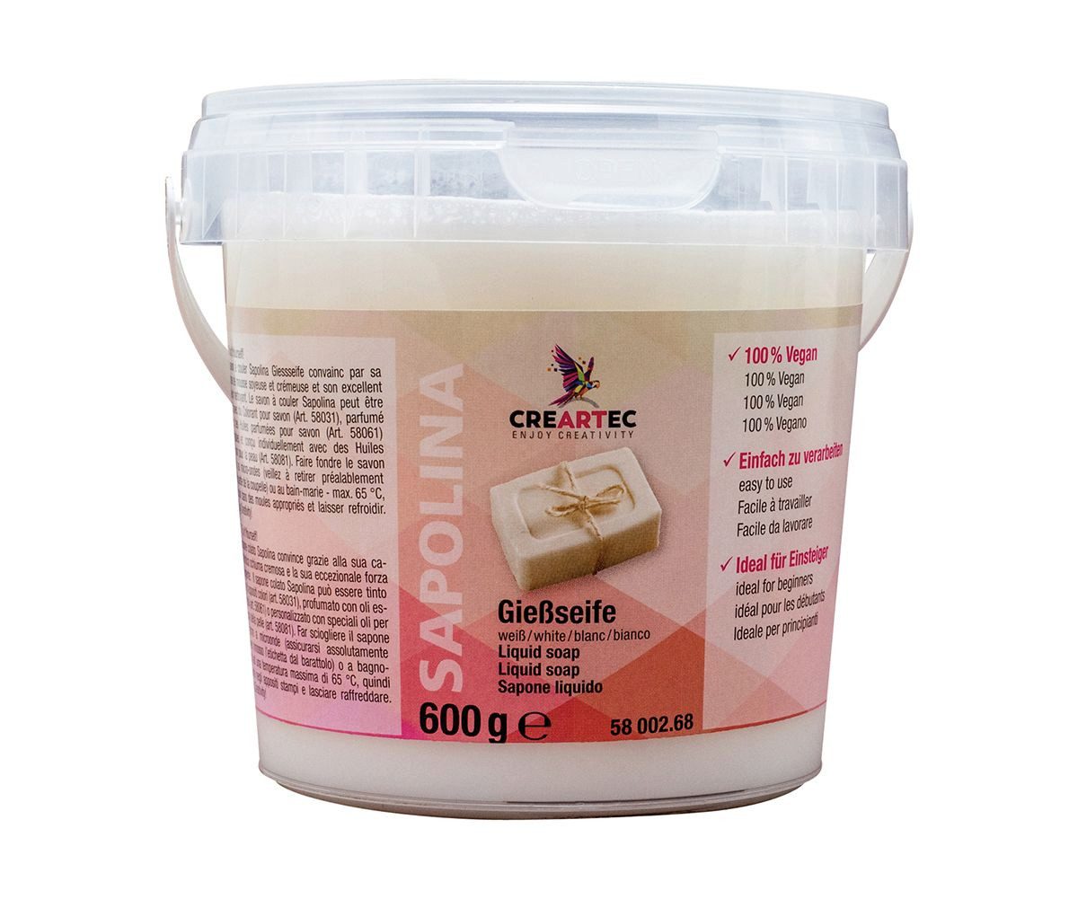 CREARTEC Seifen-Set Weiße Gießseife - 600g - Zubehör zum Herstellen von Seifen, einfache Anwendung und schnelle Ergebnisse - Made in Germany