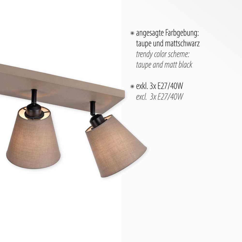 JUST LIGHT LED Deckenleuchte LED Deckenlampe RIALA Stoffschirm, schwenkbar, 3xE27/40W, Spots schwenkbar mit Stoffschirmen