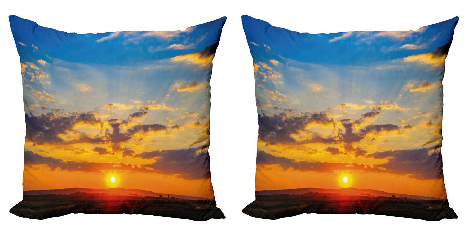Kissenbezüge Modern Accent Doppelseitiger Digitaldruck, Abakuhaus (2 Stück), Gelb und Blau Drastischer Sonnenuntergang