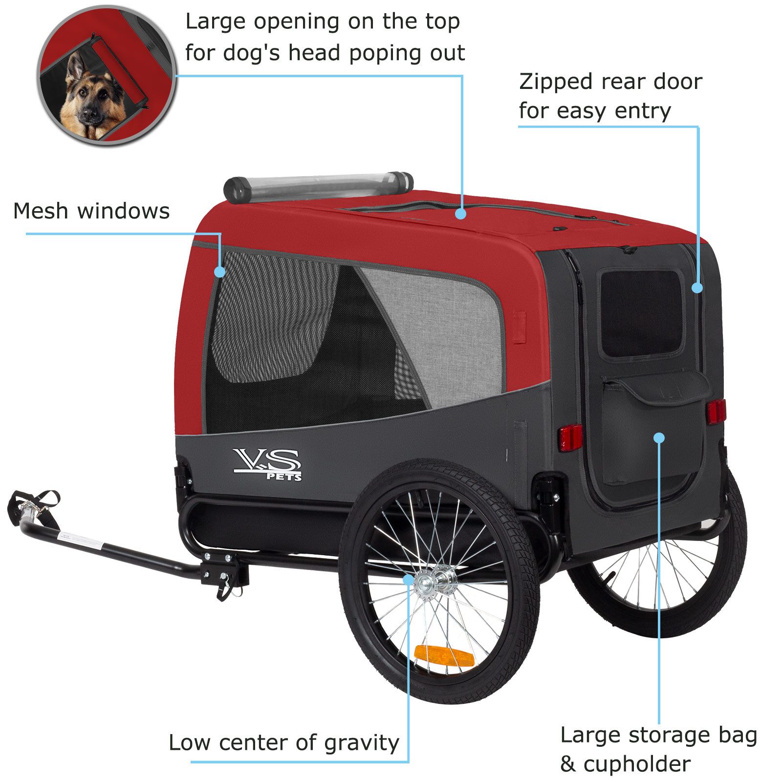 TIGGO Fahrradhundeanhänger Tiggo VS Pets L Hundeanhänger Fahrradanhänger für Hunde bis 35 kg