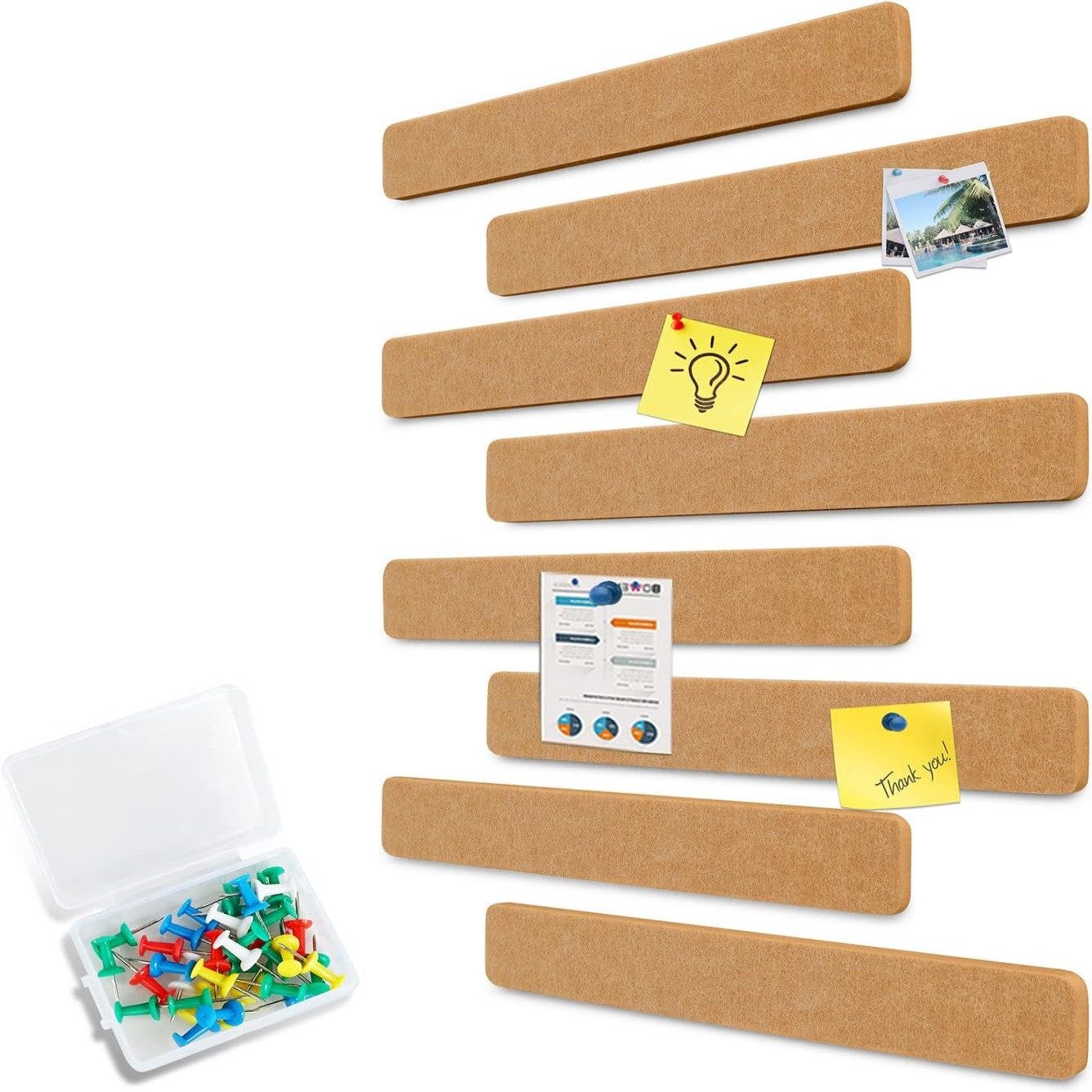 Coonoor Pinnwand 8 Stück Pinnwand Bar Streifen Korkplatte mit Pushpins