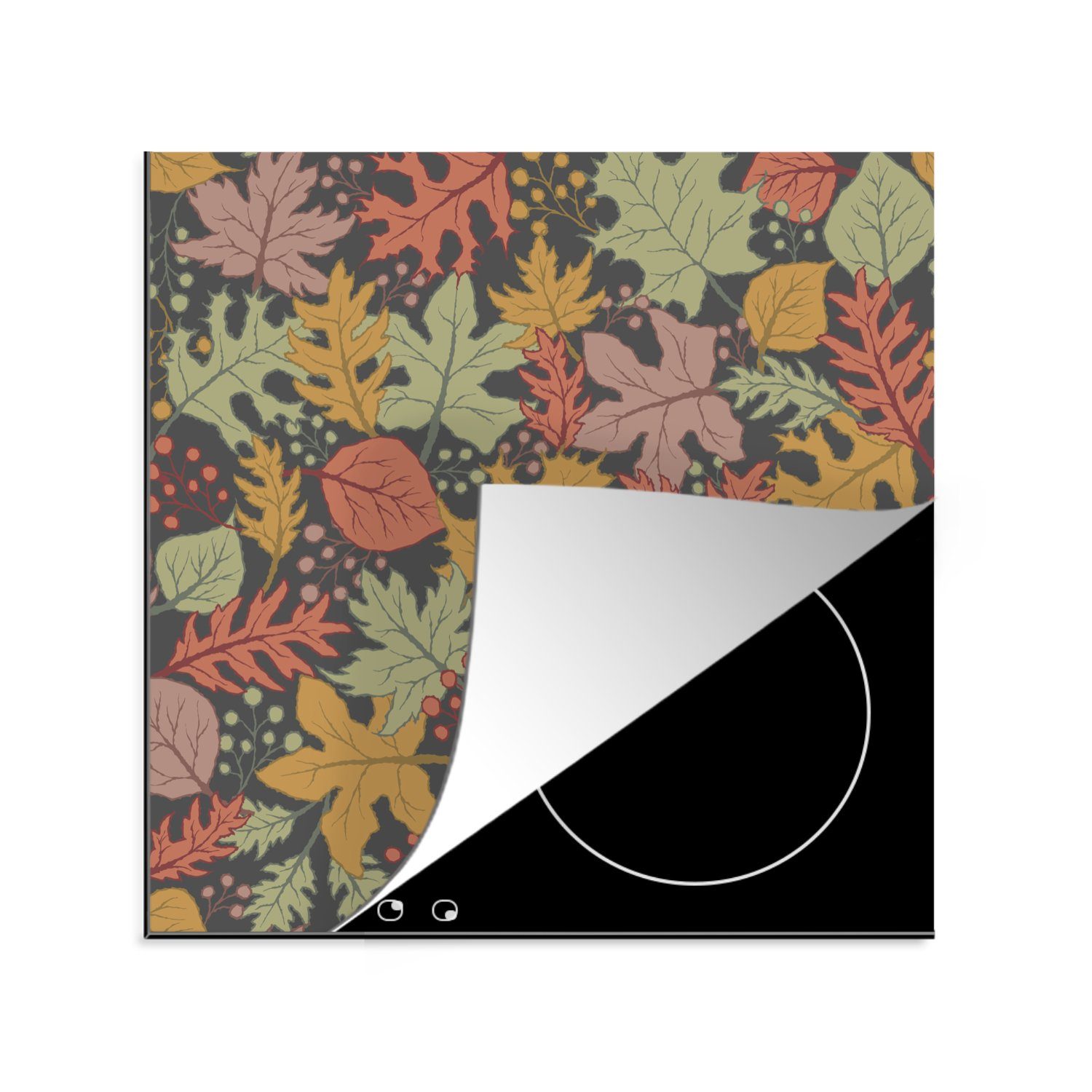 MuchoWow Herdblende-/Abdeckplatte Herbst - Illustration - Laub, Vinyl, (1 tlg), 78x78 cm, Ceranfeldabdeckung, Arbeitsplatte für küche