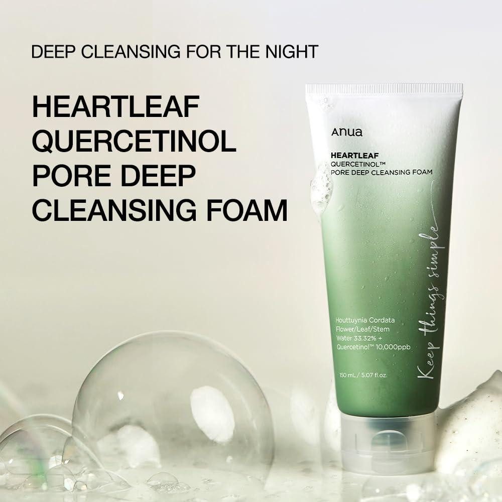 Anua Gesichts-Reinigungsschaum Heartleaf Quercetinol Tiefenreinigungsschaum – Gesichtsreiniger, 1-tlg., mit 33,4 % Herzblattextrakt, BHA & Hyaluronsäure – 150ml