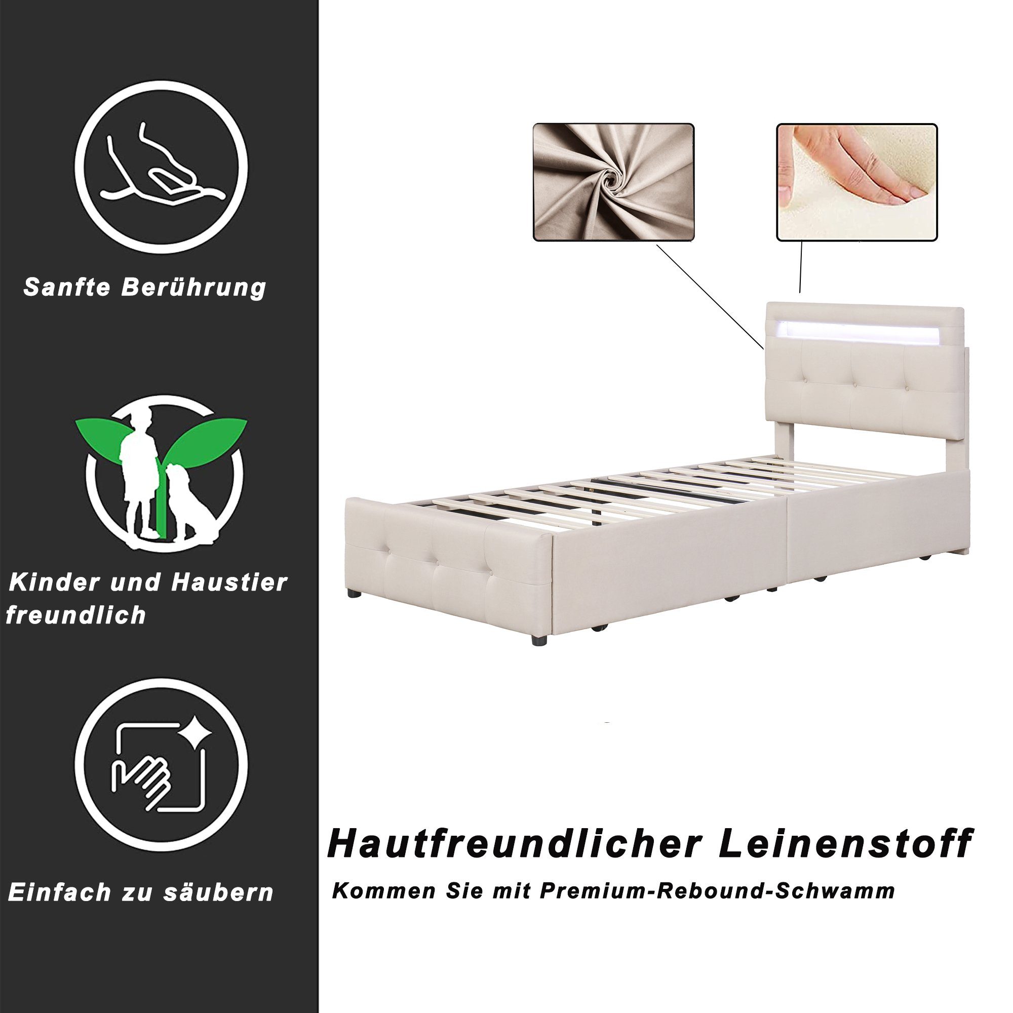 OKWISH Bett Kinderbett Jugendbett Gästebett Polsterbett günstig online kaufen