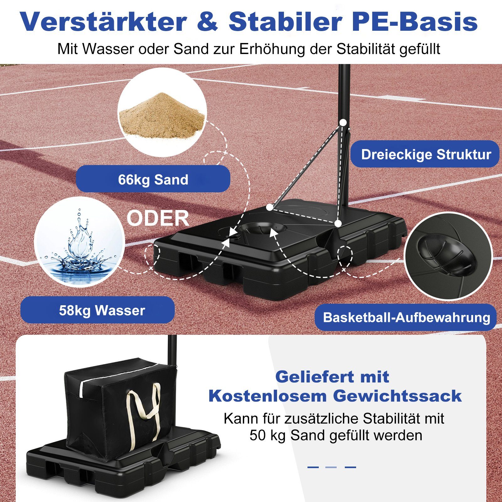 COSTWAY Basketballständer Basketballanlage, von 245-305 cm