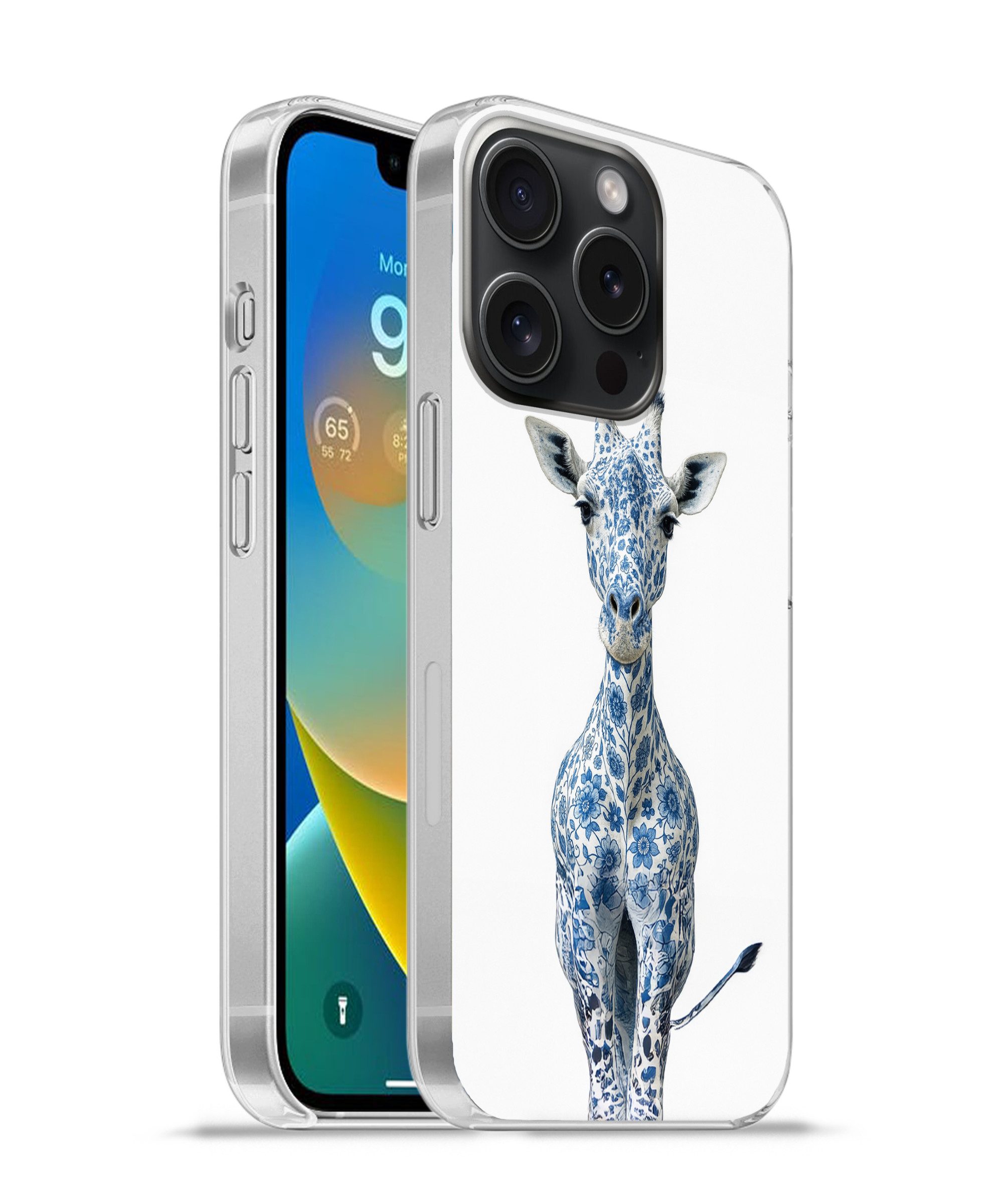 MuchoWow Handyhülle für Apple iPhone 15 Pro Giraffe - Delfter Blau - Tiere - Minimalistisc, Smartphone-Bumper, Print, Handy Schutzhülle Dünn
