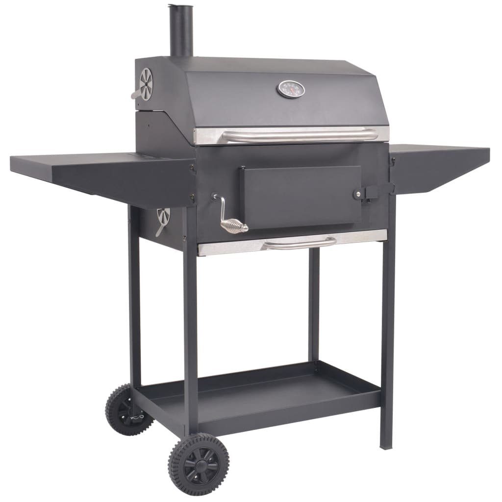 vidaXL Smoker Holzkohlegrill Smoker mit Ablage Schwarz