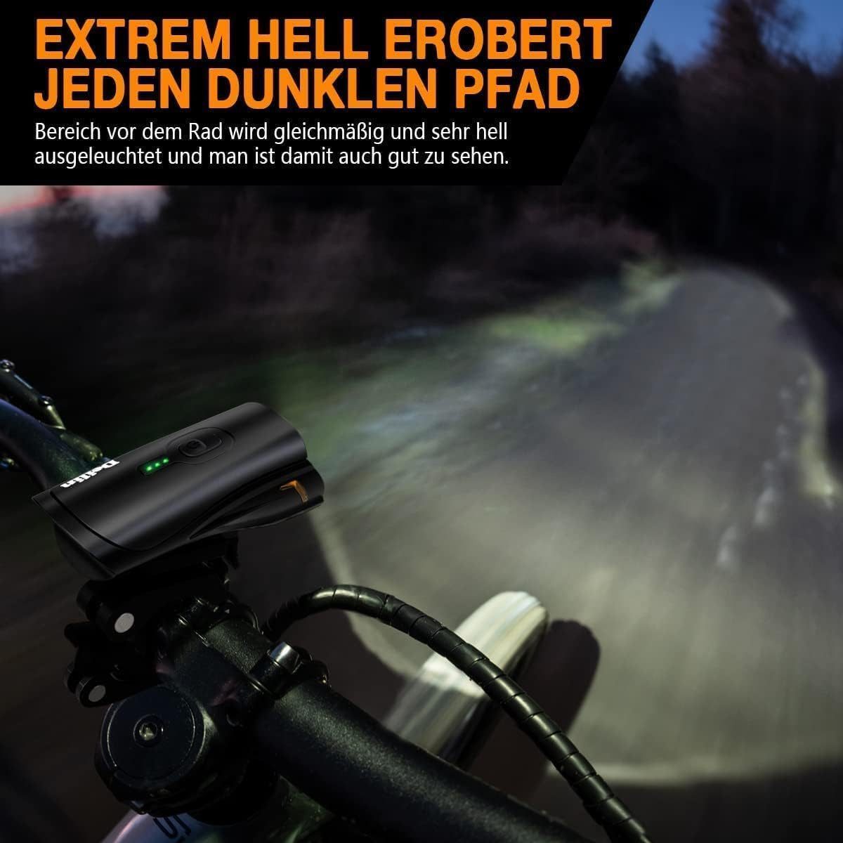 Rolipo Fahrradbeleuchtung Fahrradlicht Set, bis zu 70 Lux LED Fahrradbeleuchtung USB Aufladbar, IPX5 Wasserdicht Fahrradlichter Vorne Rücklicht Fahrrad Licht