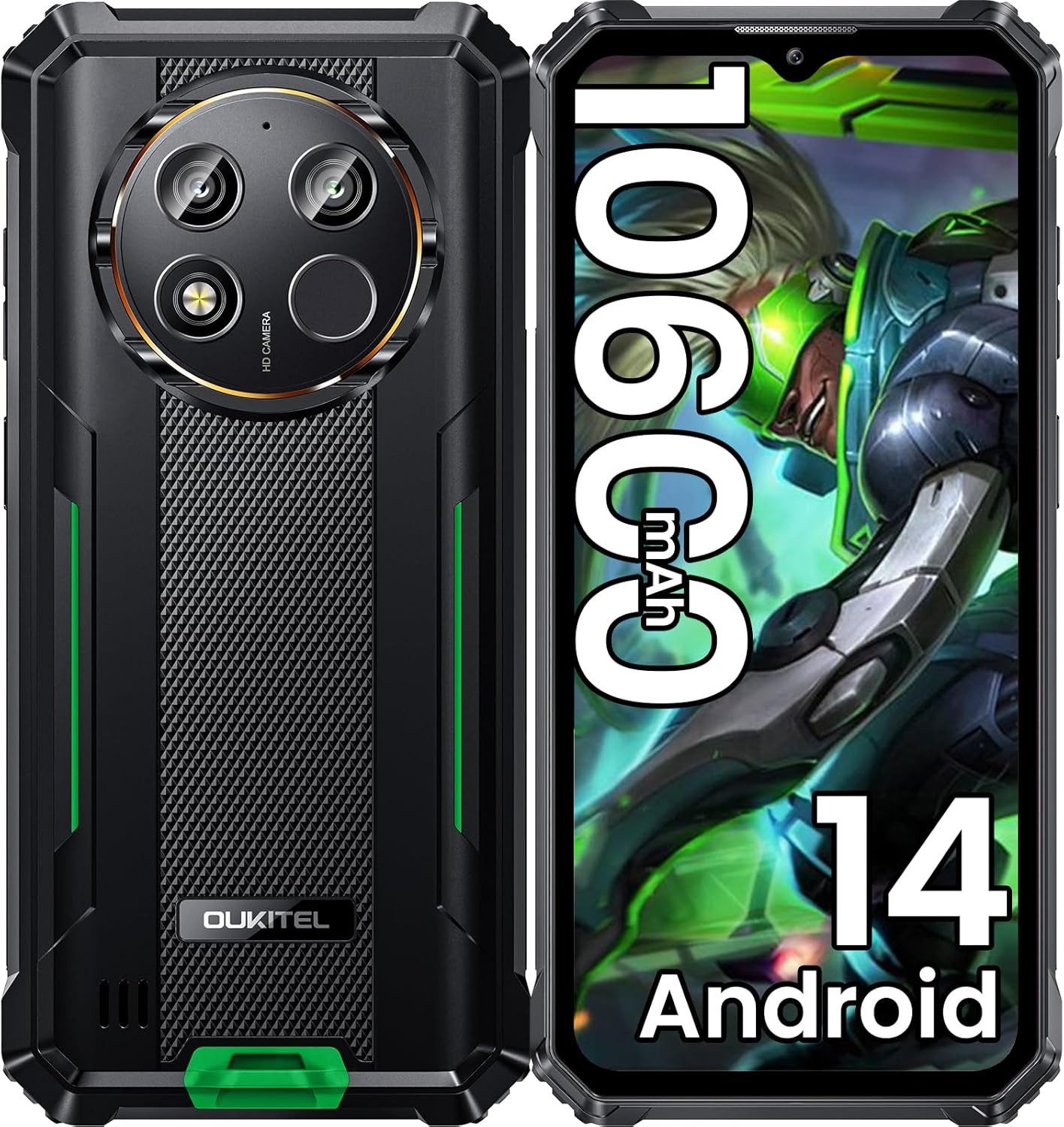 OUKITEL WP28E 16GB RAM + 64GB ROM/TF 1TB, 4G Outdoor Smartphone (16,56 cm/6.52 Zoll, 64 GB Speicherplatz, 13 MP Kamera, 6.52'' HD Display, 10600mAh, IP68/IP69K, Dual SIM 4G, GPS, NFC)
