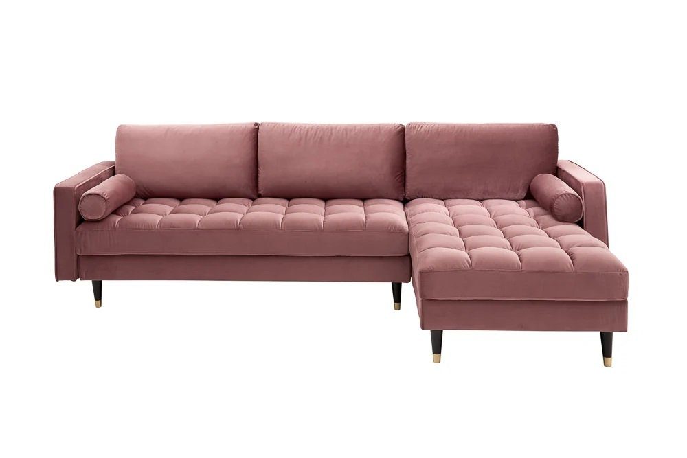 LebensWohnArt Sofa Ecksofa 260cm mane beidseitig COMFORT Federkern alt-rosa Samt