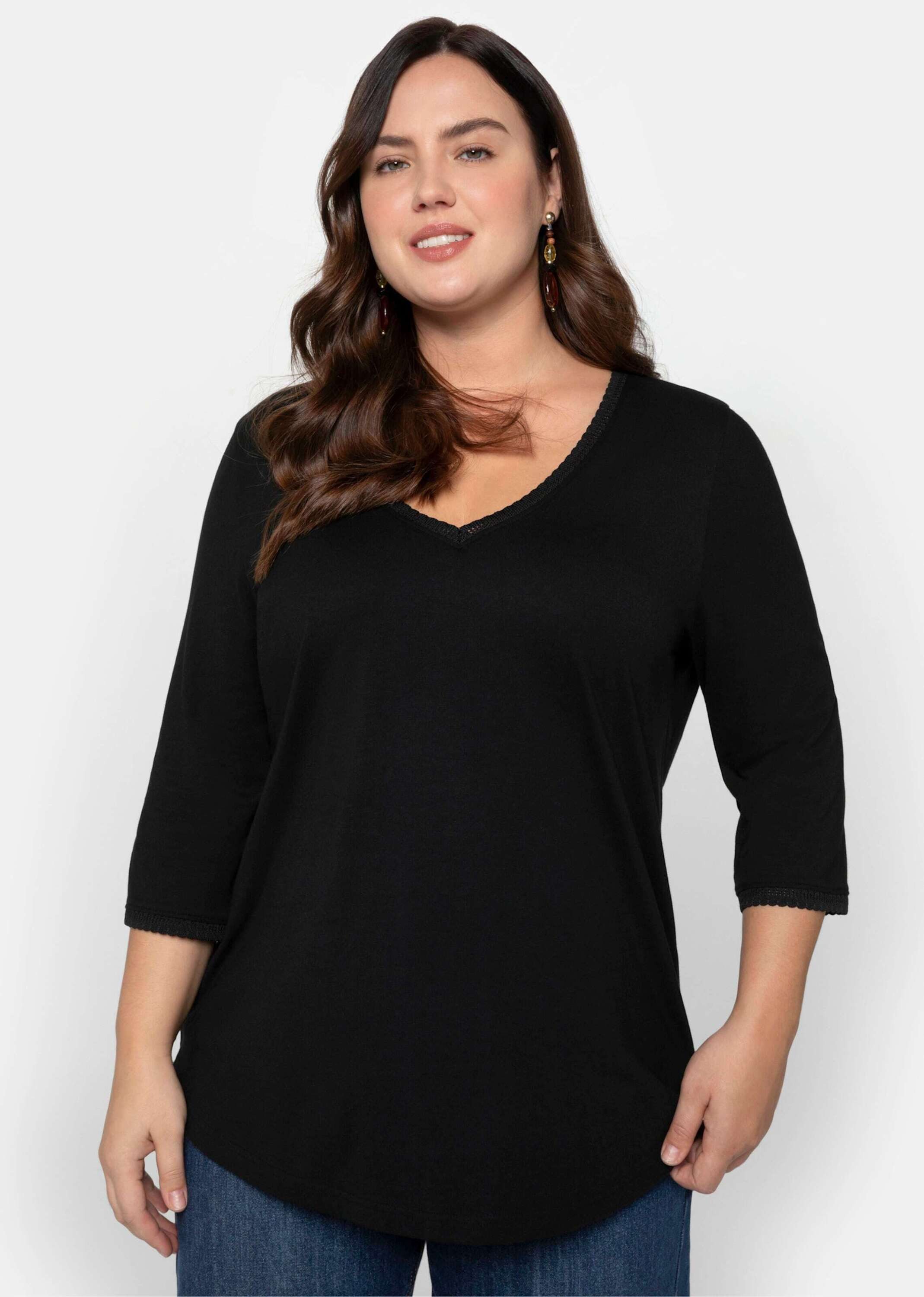 Sheego T-Shirt 3/4-Arm-Shirt 3/4-Arm mit Bogenkante, in leichter A-Linie