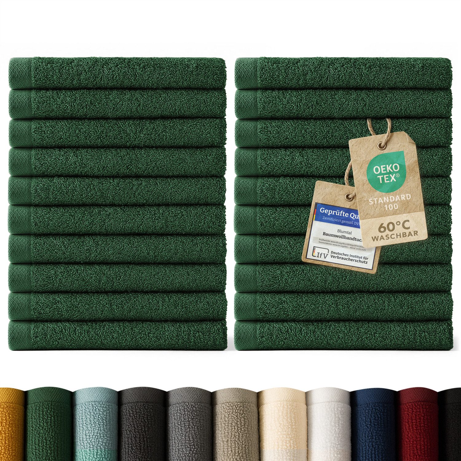 Blumtal Gästehandtücher Premium 30x30cm oder 30x50cm weich und saugstark, Frottee (24-St), 10er (30x50cm), 12er und 24er Set (30x30cm), 100% Baumwolle