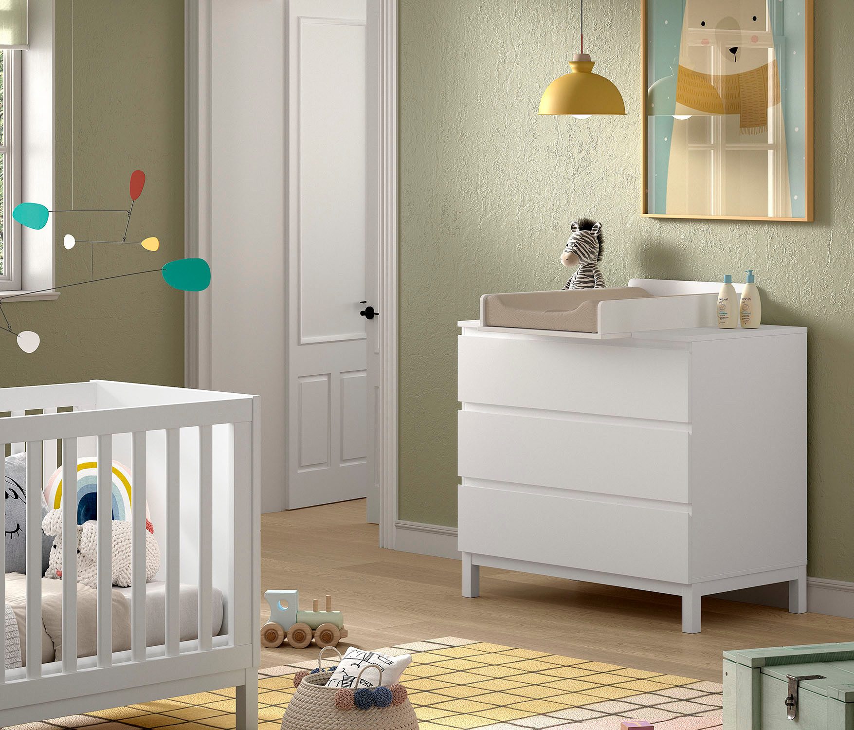 Vipack Wickelkommode Kommode mit gradliniger Optik, Schubladen mit Griffmulde, inkl. Soft-Close und viel Stauraum, Oberfläche Weiß lackiert