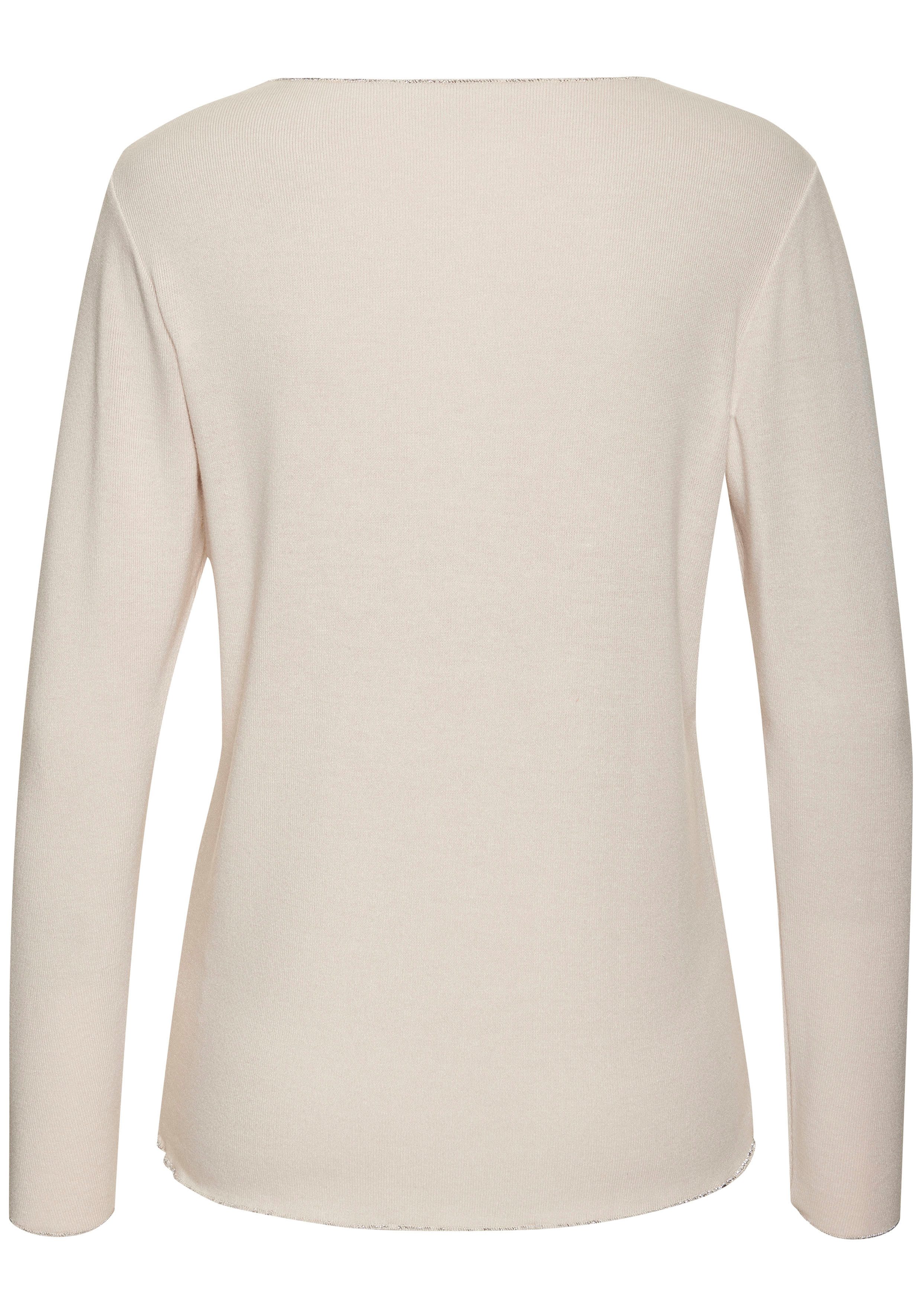 LASCANA Langarmshirt mit feiner Glitzereinfassung aus luftigem Viskose-Feinstrick