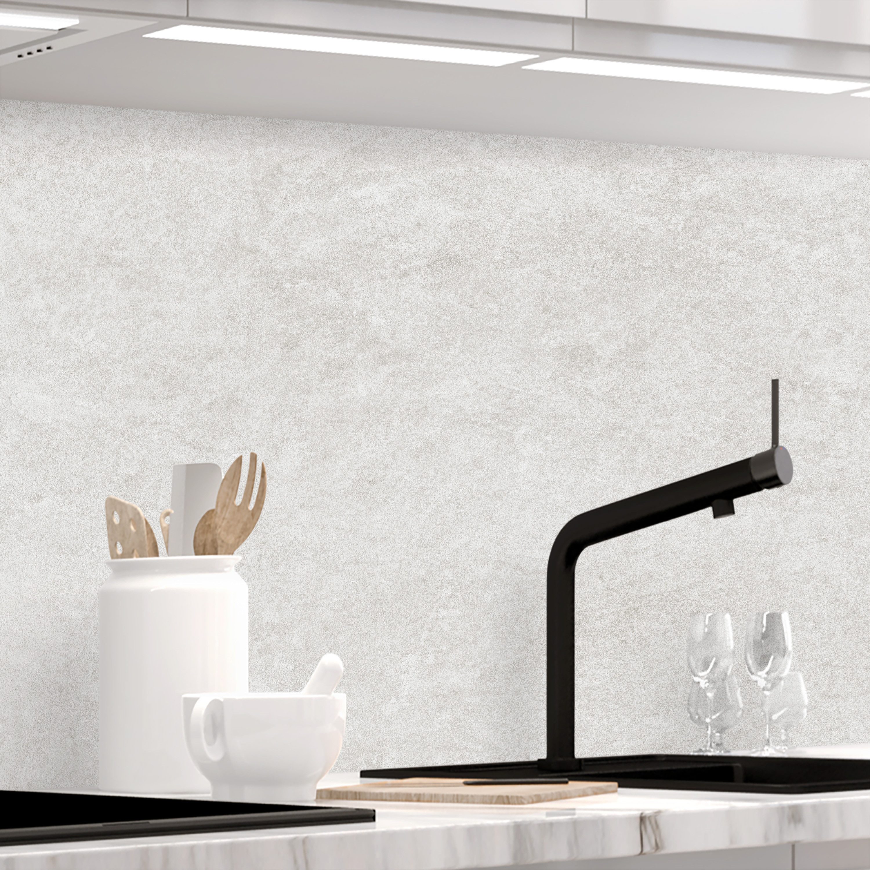 Stickerprofis Küchenrückwand WHITE NATURAL STONE (Matt-Finish), (Premium), 1,5mm, selbstklebend, hält auf besonders vielen Öberflächen