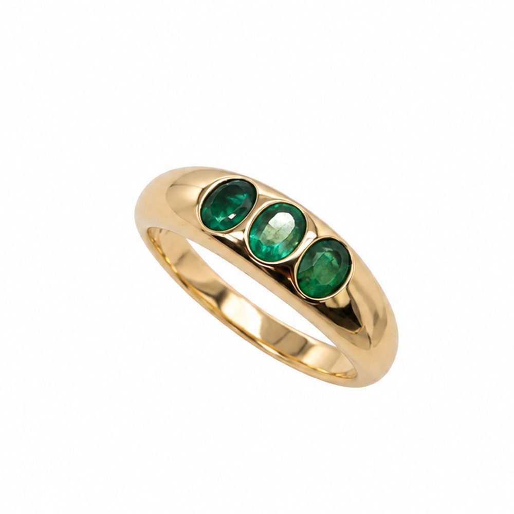 Sogni d'oro Fingerring "Smaragdtrio" mit ovalen Smaragden, Gelbgold 375