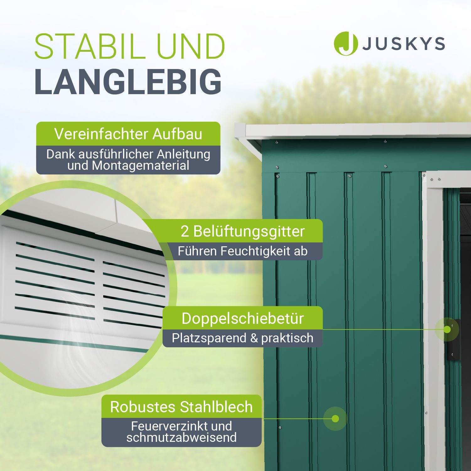 Juskys Gartenhaus M, BxT: 218x132 cm, mit Pultdach, Schiebetür, Fundamentrahmen, 4 m³