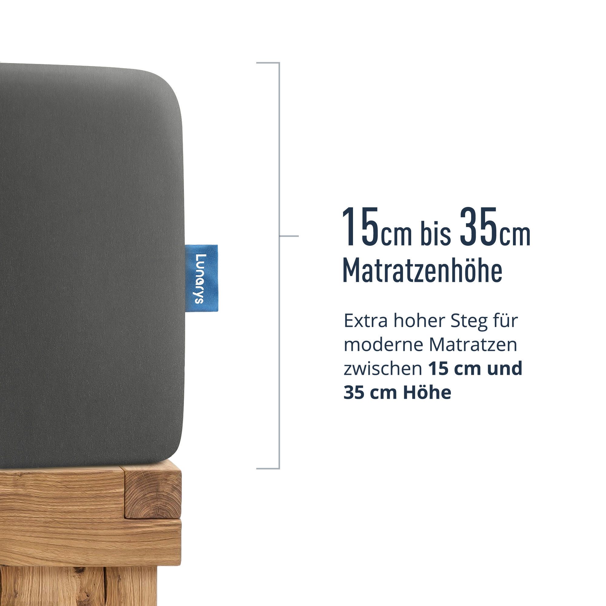 Lunarys Spannbettlaken SleepRoyal, Jersey-Elasthan, Gummizug: rundum, (1 Stück), 90x200 cm, 250 g/m², 95% Baumwolle, für Kinder geeignet – Bild 3 von 5